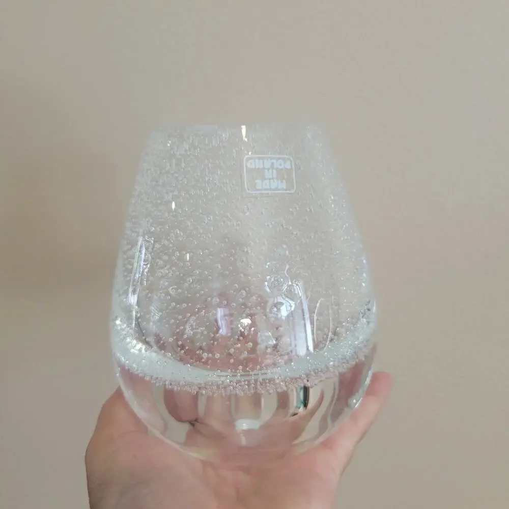 Vintage Hand-Blown Controlled Bubble Glass Teardrop Vase – Made in Poland